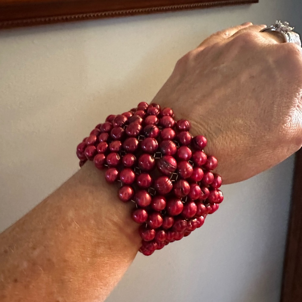 Honora red pearl cuff bracelet